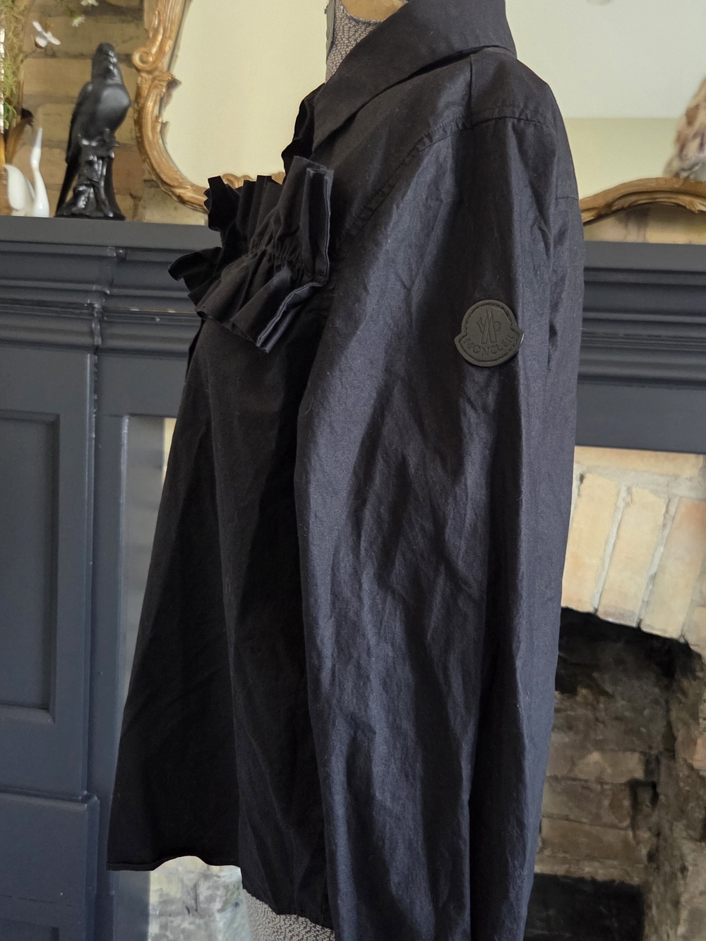 Moncler Black Ruffled Button-Down Shirt - Picture 3 of 7